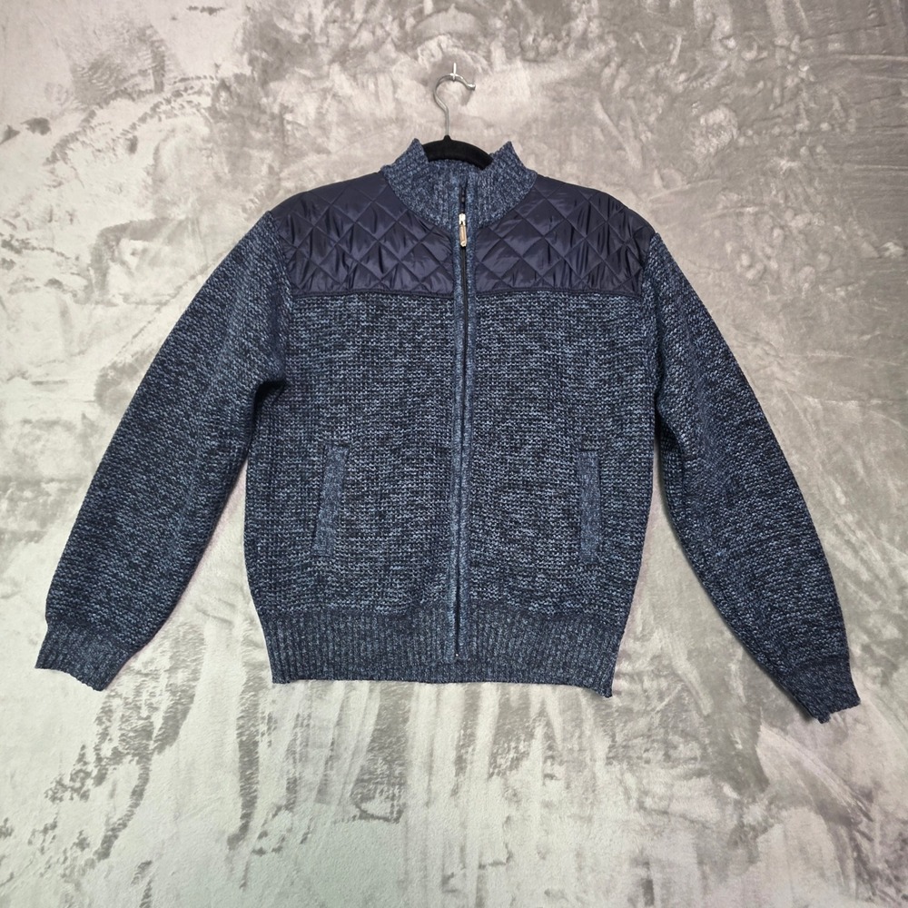 Gioberti Mens Full Zip Fleece Lined Cardigan Sweater Blue Quilted SW-810 Size 14